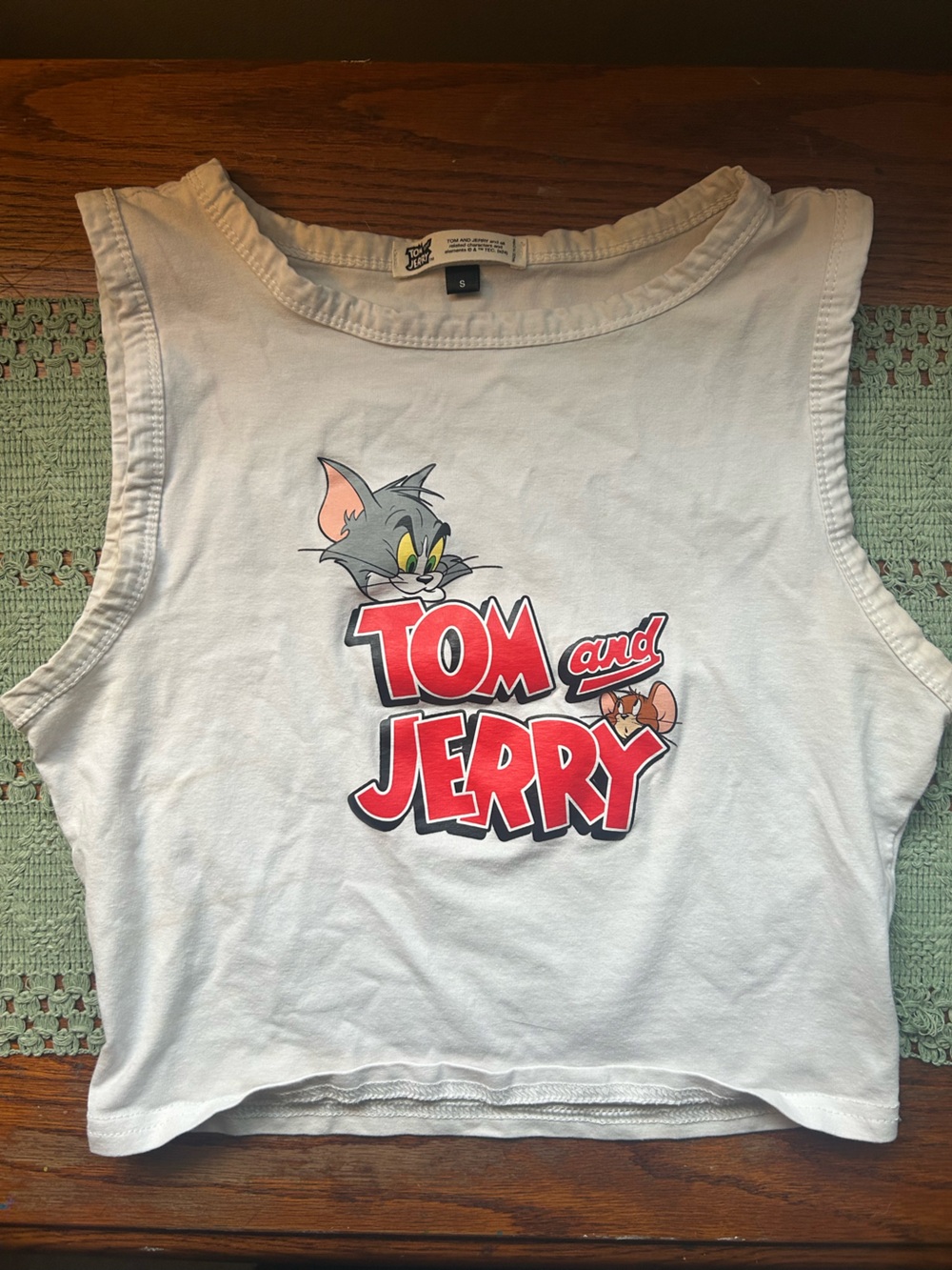 Tom and Jerry Graphic Crop Tank Top — White